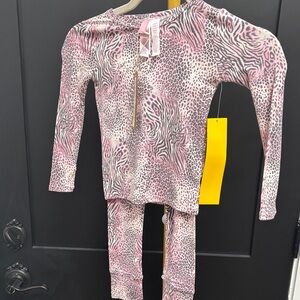 SKIMS bloom Pink and Gray Animal Print Kids Pajama Set